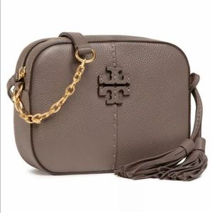 BNWOT Tory Burch McGraw leather camera bag crossbody bag, gray color
